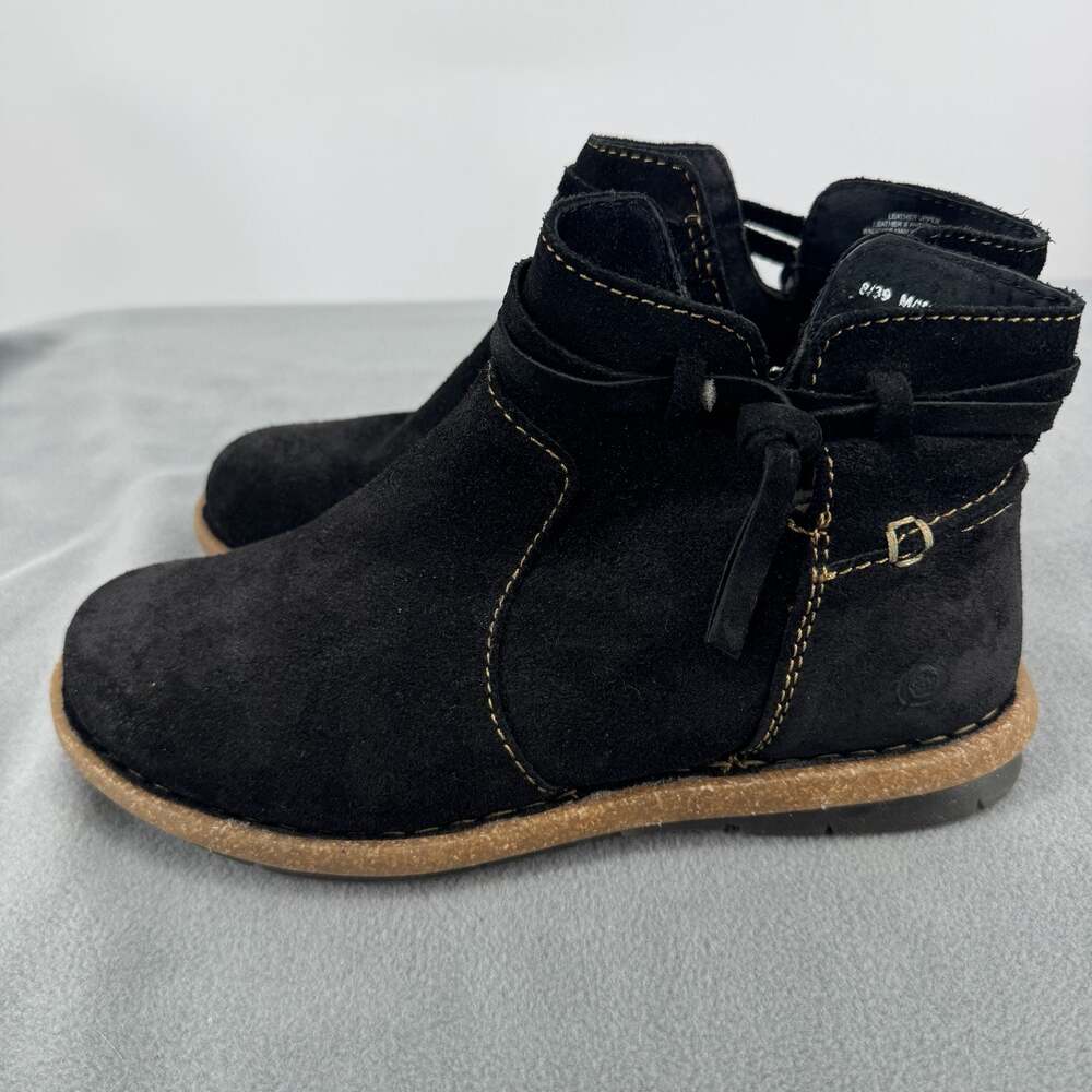 Born Wynter Womens 8 Black Suede Leather Ankle Boots Booties BR0017409